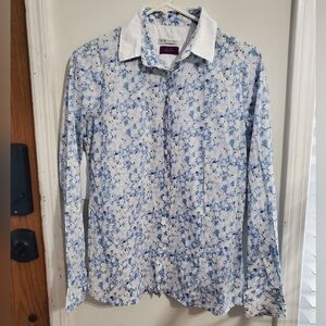 Liberty Fabric Floral Button Down Blouse B.M. Company Blue Cottagecore Top